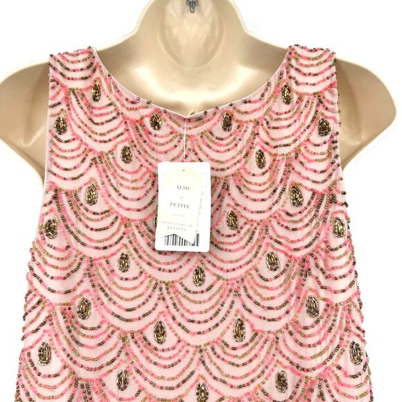 NWT ANTHROPOLOGIE MOULINETTE SOEURS PINK GOLD SCALLOP HEM BEADED SHIFT DRESS 6 - Picture 8 of 16
